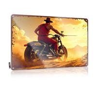 Divertente poster in metallo con scritta "Rider in red: A Desert Journey On Motorcycle", targa in latta per porta del dormitorio e campeggio (30 x 40 cm)