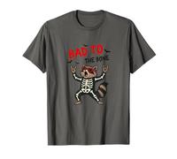 Divertente Procione Bad to The Bone Halloween Design Maglietta