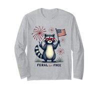 Divertente procione selvaggio ma libero 4 luglio bandiera patriottica USA Maglia a Manica