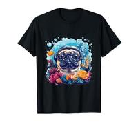 Divertente Pug Immersione subacquea Pesce Colorato Oceano Barriera Corallina Cane Maglietta