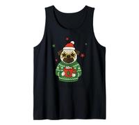 Divertente Pug Merry Woofmas con Cappello di Babbo Natale Maglione Natalizio Canotta