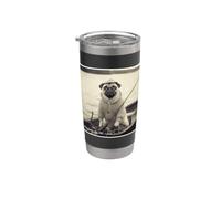 Divertente Pug Pescatore sulla barca Vintage Graphic Bicchiere termico in acciaio inox doppia parete