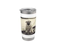 Divertente Pug Pescatore sulla barca Vintage Graphic Bicchiere termico in acciaio inox doppia parete