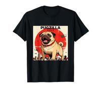 Divertente Pugzilla Amante del Cane Giapponese Mostro Parodia Maglietta