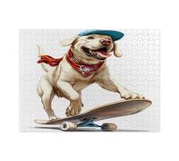 Divertente puzzle a forma di cane Labrador Retriever, per adulti, 500 pezzi, con skateboard e cuccioli, divertente decorazione stampata per intrattenimento creativo