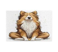 Divertente puzzle a forma di cane Rough Collie, per adulti, 1000 pezzi, puzzle in legno con cucciolo di yoga, divertente, decorazione stampata per feste di intrattenimento