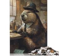 Divertente puzzle a forma di cappello di castoro vestito, rompicapo di cartone premium per bambini e adulti dai 12 anni in su, regali di Natale 1000 pezzi (26x38 cm)