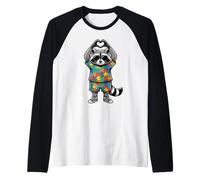 Divertente Puzzle a Forma di Cuore con Mano di Procione Maglia con Maniche Raglan