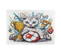 Divertente puzzle a forma di gatto Devon Rex per adulti, 500 pezzi, puzzle in legno con gattini sportivi di calcio, divertenti decorazioni stampate per feste di intrattenimento