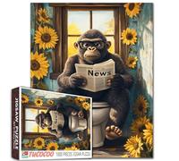 Divertente puzzle con gorilla, 1000 pezzi, per adulti, animali da bagno, con occhiali, lettura, giornale, WC, umorismo, stravagante, rustico, decorazione per la casa, girasoli, regalo per adulti