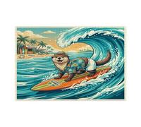 Divertente puzzle da surf con lontra da spiaggia per adulti, 1000 pezzi, puzzle in legno con animali costieri estivi da spiaggia, decorazione stampata a onde fredde per intrattenimento creativo