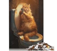 Divertente puzzle di carta rettangolare ad incastro con gatto che si scatta un selfie in bagno, per bambini e bambine, 1000 pezzi (75x50 cm)