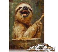 Divertente puzzle di spaghetti e cibo a forma di bradipo fai da te, gioco di carta rettangolare, per regalo di compleanno per bambini o bambine, 1000 pezzi (75x50 cm)