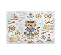 Divertente puzzle nautico con ghepardo blu navy, per adulti, 1000 pezzi, puzzle in legno stampato con animali della nave estiva, decorazioni con motivo costiero per feste di intrattenimento