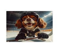 Divertente puzzle per adulti con cane Cavalier King Charles Spaniel, 1000 pezzi, puzzle in legno stampato con cucciolo di hockey su ghiaccio, decorazioni per la casa e l'intrattenimento