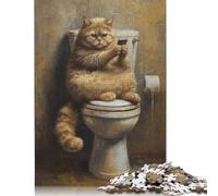 Divertente puzzle per telefono con gatto grasso e WC, sfida difficile, puzzle in cartone riciclato al 100% per bambini e adulti, regali di Halloween, 1000 pezzi (38x26 cm)