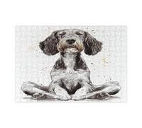 Divertente puzzle tedesco a forma di cane puntatore a pelo duro, per adulti, 300 pezzi, puzzle in legno stampato con cuccioli di yoga, decorazioni divertenti per feste di intrattenimento