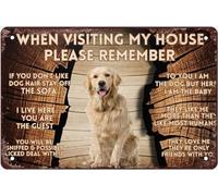 Divertente quando visiti casa mia, ricordati che il Golden Retriever ha delle regole, decorazione da parete, cartello in latta, poster retrò, per amanti dei cani, arte murale per casa, bar, ristorante
