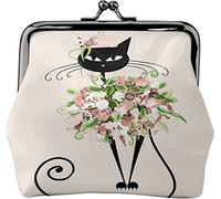 Divertente Queen Black Cat Portamonete in pelle con fibbia floreale Custodia vintage Portamonete Kiss-Lock Mini Portafogli per donne e ragazze