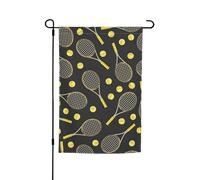 Divertente racchette da tennis e palline da tennis stampa bandiere da giardino resistenti allo sbiadimento bandiera per tutte le stagioni decorazione esterna del cortile per portici