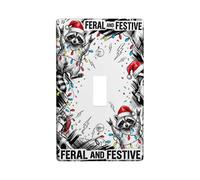 Divertente Raccoon Holiday Citazione Natale Toggle Interruttore Piastra | Rock And Roll tema, cappelli di Babbo Natale, illustrazione di inchiostro, decorazione per le vacanze invernali