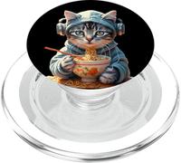 Divertente Ramen Cat ascolto Musica Carino Giapponese Noodle Cat PopSockets PopGrip per MagSafe