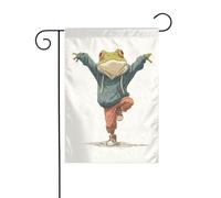 Divertente rana che si allunga in piedi punta tocca bandiera da giardino 30 x 45 cm verticale su entrambi i lati per fattoria vacanze decorazioni esterne bandiera cortile