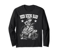 Divertente Rana Cowboy Tartaruga Stato Cavalcando Difficile Selvaggio West Maglia a Manica