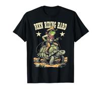 Divertente Rana Cowboy Tartaruga Stato Cavalcando Difficile Selvaggio West Maglietta