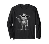 Divertente Rana da Cowboy con Cappello e Revolver Design Maglia a Manica