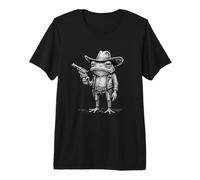 Divertente Rana da Cowboy con Cappello e Revolver Design Maglietta Premium