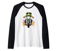 Divertente Rana in Sella a Una Moto Design Frog Lovers Maglia con Maniche Raglan