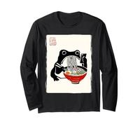 Divertente Rana scontrosa Ramen Sumi-e Kawaii Pittura a Inchiostro Giapponese Maglia a Manica
