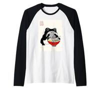 Divertente Rana scontrosa Ramen Sumi-e Kawaii Pittura a Inchiostro Giapponese Maglia con Maniche Raglan