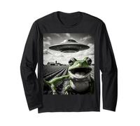 Divertente Rana Selfie con UFO Alieno Disco Volante Toad Meme Maglia a Manica