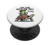 Divertente rana sulla tartaruga, sulla strada per ottenere il mio insieme PopSockets PopGrip Adesivo