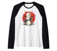 Divertente ratto bianco con batteria per un ritmo a dondolo Maglia con Maniche Raglan