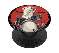 Divertente ratto bianco con batteria per un ritmo a dondolo PopSockets PopGrip Adesivo