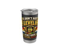 Divertente regalo di compleanno con scritta "I Don't Age I Level Up Cat Dad Level Max" Bicchiere termico in acciaio inox doppia parete