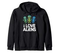 Divertente Regalo per Appassionati di UFO I Love Aliens Felpa con Cappuccio