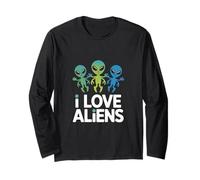 Divertente Regalo per Appassionati di UFO I Love Aliens Maglia a Manica