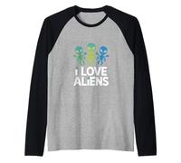 Divertente Regalo per Appassionati di UFO I Love Aliens Maglia con Maniche Raglan