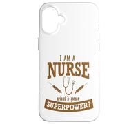 Divertente regalo per infermiere Superpower marrone pieno Custodia per iPhone 16 Plus