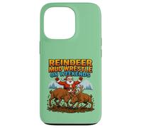 Divertente renna di Natale fango wrestling Babbo Natale vacanza Custodia per iPhone 13 Pro