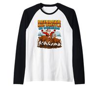 Divertente Renna di Natale Fango Wrestling Babbo Natale Vacanza Maglia con Maniche Raglan