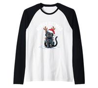 Divertente Renna Gatto Nero luci di Natale Pigiama Amante dei Gatti Maglia con Maniche Raglan