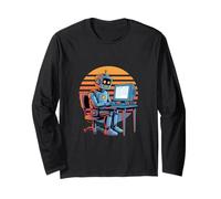 Divertente Retro Robot Codifica Schermo del Computer Maglia a Manica