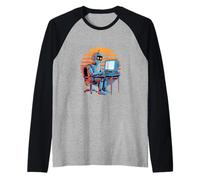 Divertente Retro Robot Codifica Schermo del Computer Maglia con Maniche Raglan