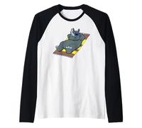 Divertente Rinoceronte Che Prende Il Sole Cartone Animato, Simpatico Animale Rilassante Maglia con Maniche Raglan