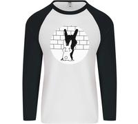 Divertente Rock N Rotolo Saluto Coniglio Silhouette Uomo L/S Baseball T-Shirt